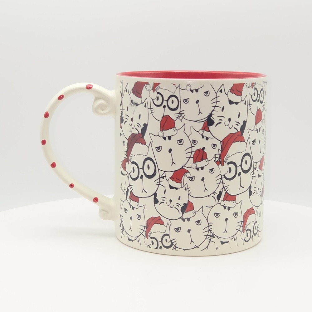Spectrum Designz Christmas Cats Coffee Mug 18oz Santa Hats Red White Ceramic